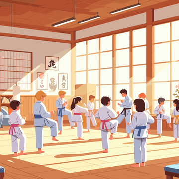 Karate Dojo Flat Vector Illustration Design