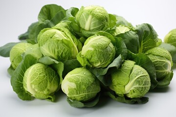 Fresh Brussels Cabbage in White Background's Watercolor Illustration, generative IA