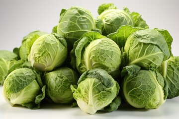Fresh Brussels Cabbage in White Background's Watercolor Illustration, generative IA