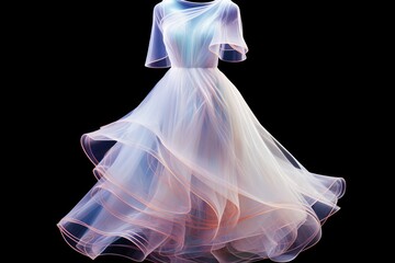 Fototapeta premium Elegant techie white dress flowing on black background