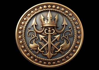 Intricate Seal Trident Design with Symbolic Elements for Use in Heraldry and Graphic Projects