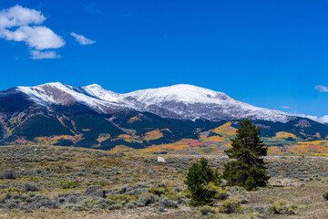 Snow Covered Colorado Mountains after first snow of Autumn