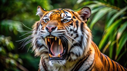 Obraz premium Majestic Tiger Roaring in the Wild, Capturing the Essence of Nature's Powerful Soundscape