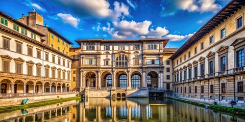 Majestic View of the Historic Uffizi Gallery Architecture in Florence Under Clear Blue Sky