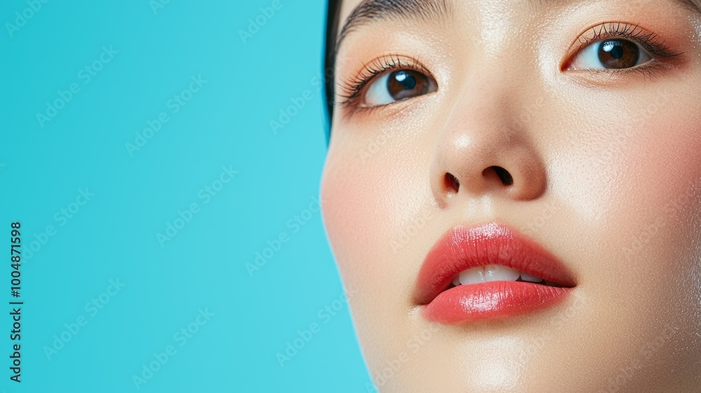 Wall mural A woman with a red lip and a pink nose