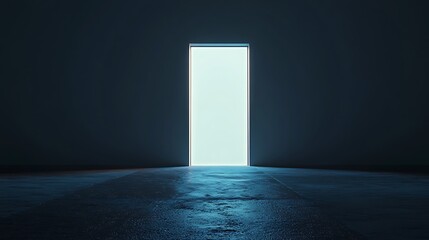 Open Door in Dark Room with Glowing Light Symbol of Hope and New Beginnings