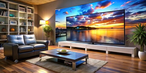 Modern LCD Television Displaying High Definition Content in a Stylish Living Room Setting