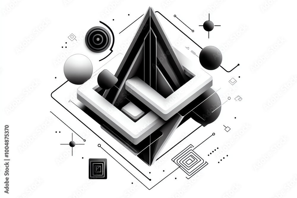 Fototapete Minimalist icon of an AI-driven innovation, with simple lines and geometric shapes representing automation and cutting-edge technology in a clean design