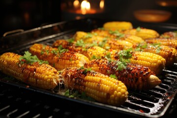 Naklejka premium Grilled or baked corn and banana, Thai dessert, generative IA