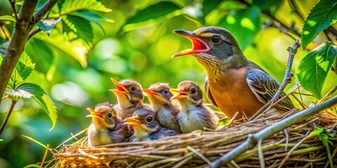 Nesting Birds in Hatchery Brought to Life with Newborn Chicks and Vibrant Natural Habitat Surroundings