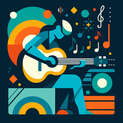 Fototapeta premium Playing Guitar Flat Vector Illustration Design