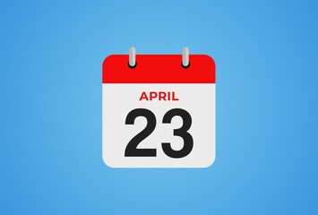 Icon calendar day. 23 April. 23th days of the month, illustration style. Date day of week Sunday, Monday, Tuesday, Wednesday, Thursday, Friday, Saturday. 