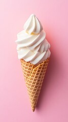 Soft serve ice cream cone on pink background