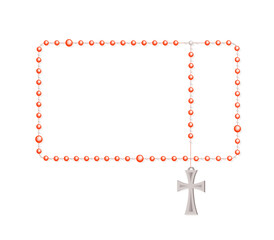 Rosary beads concept. Red catholic beads with cross. Religion and faith, belief, spirituality. Sacred jewelry. Template and layout. Flat vector illustration isolated on white background