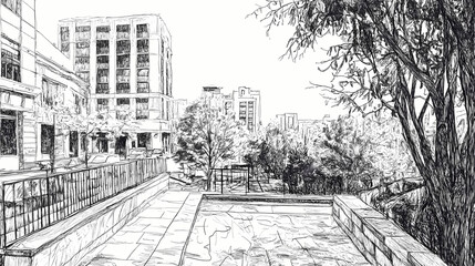 A pen and ink drawing of downtown greenville in south carolina was created using generative ai - generative ai. Ink Drawing. Illustration