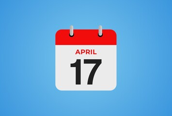 Icon calendar day. 17 April. 17th days of the month, illustration style. Date day of week Sunday, Monday, Tuesday, Wednesday, Thursday, Friday, Saturday. 