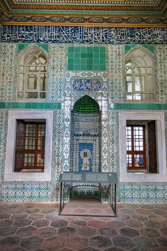 Decorated with 17th century Kutahya and Iznik tiles Mosque of the Black Eunuchs (Karaagalar Mescidi) in the Imperial Harem at Topkapi Palace. ISTANBUL, TURKEY. September 23, 2024.