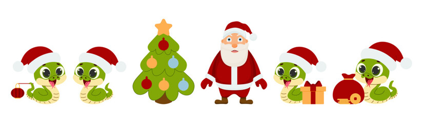 A set of vector images of cute snakes. The symbol of the Chinese New Year.