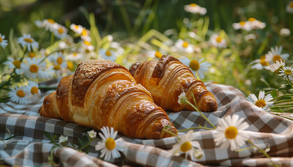 croissants-checkered-blanket-wildflowers-picnic-basket