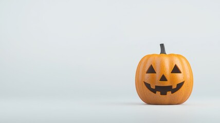 A pumpkin with a scary face is sitting on a white background