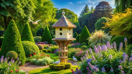 Serene Dove Cote Nestled in a Lush Garden with Soft Greenery and Tranquil Atmosphere Surrounding It