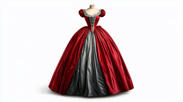 A red dress with a black and gray trim