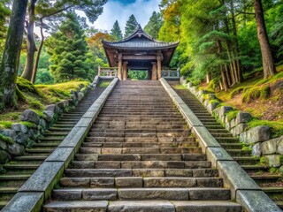 Serene Stone Stairs Leading to an Ancient Japanese Shrine in the Tranquil Countryside of Gunma
