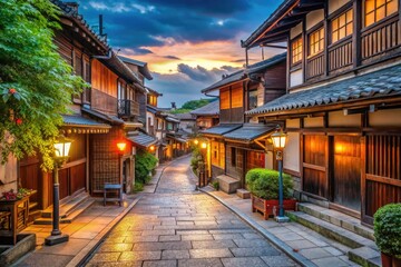Serene Traditional Street Scene in Gion, Kyoto Featuring Historic Architecture and Charming Atmosphere