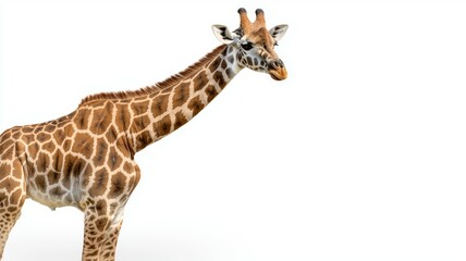 Naklejka premium A giraffe is standing in front of a white background