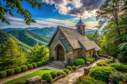 Serene Symmes Chapel Surrounded by Lush Greenery and Natural Beauty in the Mountains of North Carolina