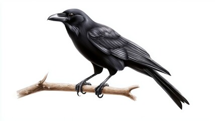 Obraz premium A black crow is perched on a branch