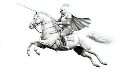 Fototapeta premium A knight on horse is flying through the air