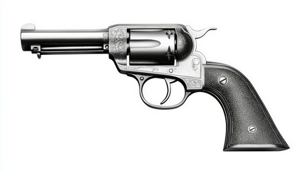 A silver revolver with a black grip