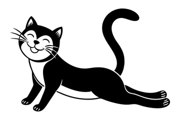  a cat stretching with a happy face