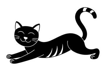  a cat stretching with a happy face