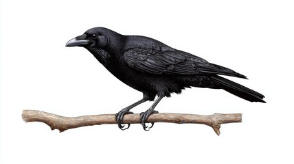 Obraz premium A black crow is perched on a branch
