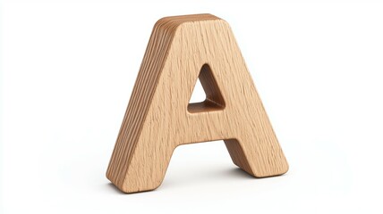 A wooden letter A is shown on a white background