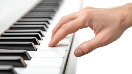 Fototapeta premium A hand is playing a piano with the white keys