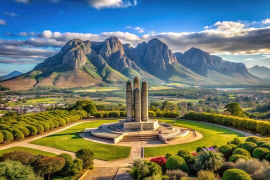 Stunning Afrikaans Language Monument Surrounded by Scenic Paarl Mountain Landscape Near Cape Town