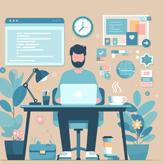 Fototapeta premium Software Engineer Flat Vector Illustration Design