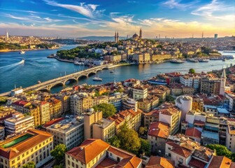 Fototapeta premium Stunning Istanbul Cityscape from Galata Tower Overlooking Bosphorus in a Captivating 4K Video Clip