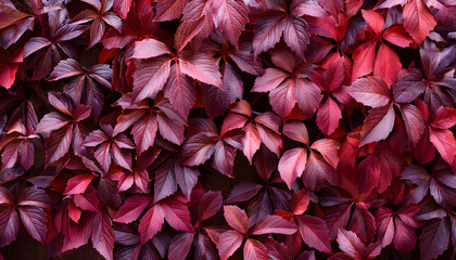 Abstract texture with autumn leaves of wild vine in the color Italian plum, luxury