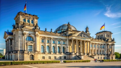 Obraz premium Stunning View of the Berliner Bundestag Building Against a Clear Blue Sky in Berlin, Germany