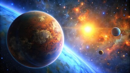 Stunning view of the distant exoplanet Gleise surrounded by stars in a vast cosmic landscape