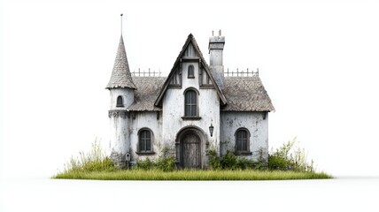 Fototapeta premium A large, old house with a steeple sits on a grassy hill