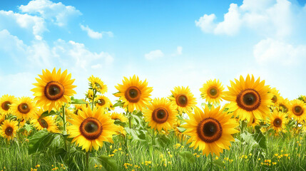 Obraz premium A bright and cheerful summer background with sunflowers, perfect for uplifting designs.