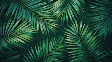 Fototapeta premium Lush Green Tropical Palm Leaves on Dark Background