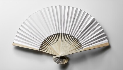 Mockup of a white folding hand fan set apart against a white background