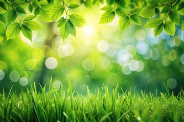 Vibrant Abstract Background of Green Grass and Tree Leaves for Spring or Summer Nature Themes
