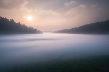 Fototapeta premium Ethereal Fog Enveloping a Serene and Dreamy Atmosphere